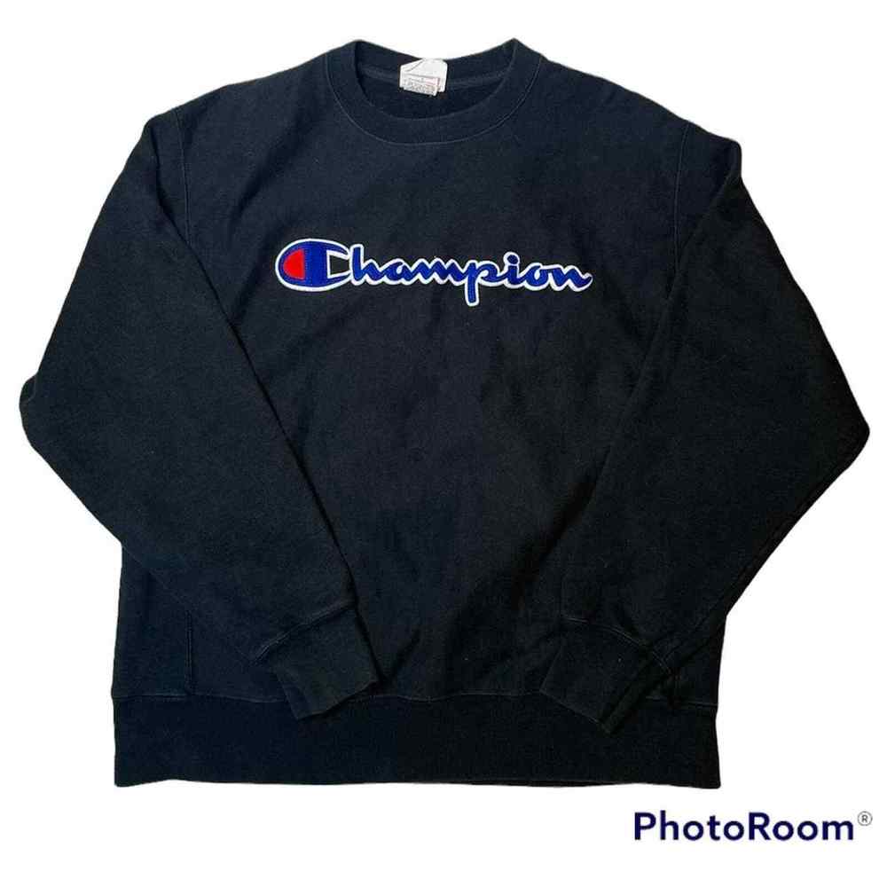 Champion reverse weave spellout black sweatshirt size men’s large activewear